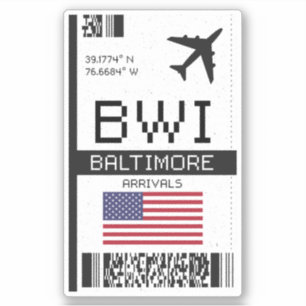 BWI Baltimore, Maryland Boarding Pass - Flughafen Aufkleber