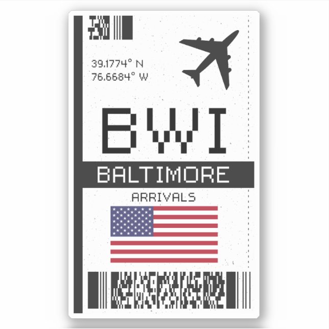 BWI Baltimore, Maryland Boarding Pass - Flughafen Aufkleber (Vorderseite)