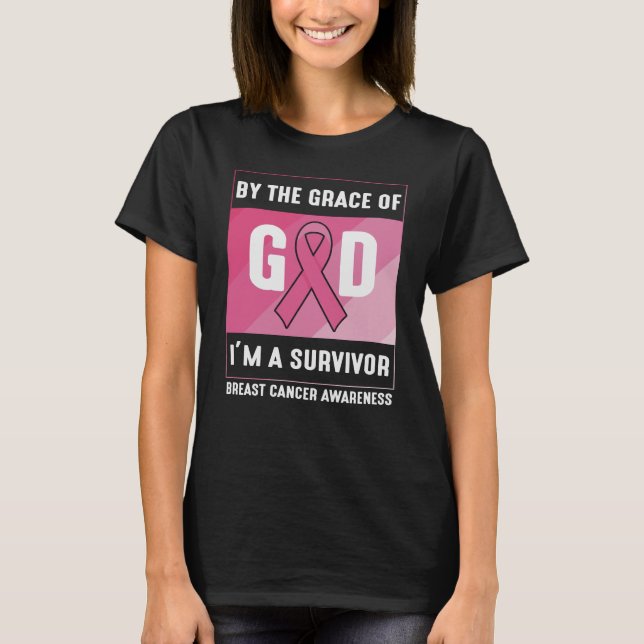 By The Grace God Breast Cancer Survivor Christian T-Shirt (Vorderseite)