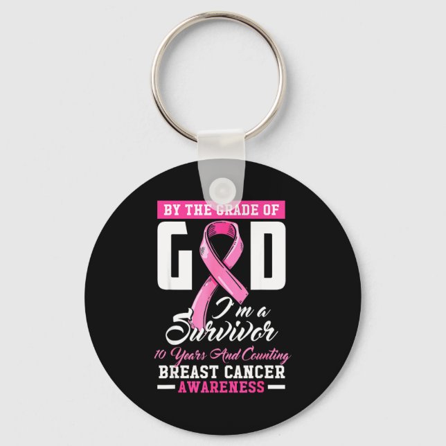 By The Grace Of God Survivor 10 Year Breast Cancer Schlüsselanhänger (Vorderseite)