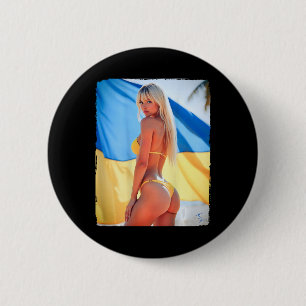 Byck Print T-Shirt - Y Blondes Bikini-Mädchen und Button