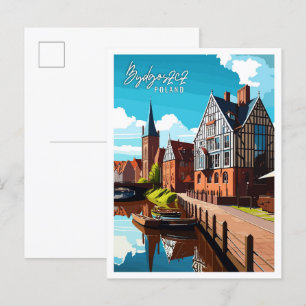 Bydgoszcz Polen vintage Reiseillustration Postkarte