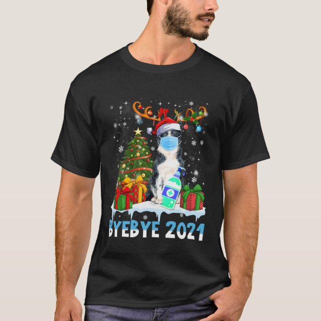 Bye Bye 2021 Border Collie Wear Mask Christmas Tre T-Shirt (Vorderseite)