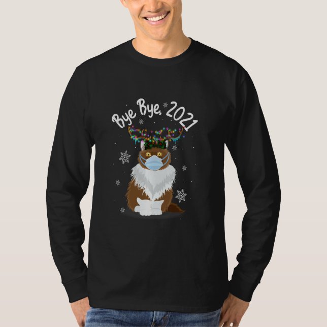 Bye Bye 2021 Cat Face Mask Rentier Light Funny Ca T-Shirt (Vorderseite)