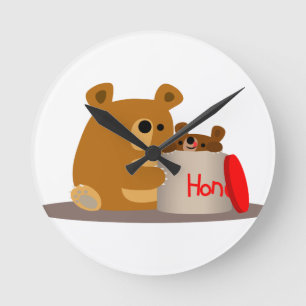 Bye Bye Honey! Cute Cartoon Bears Wall Clock Runde Wanduhr