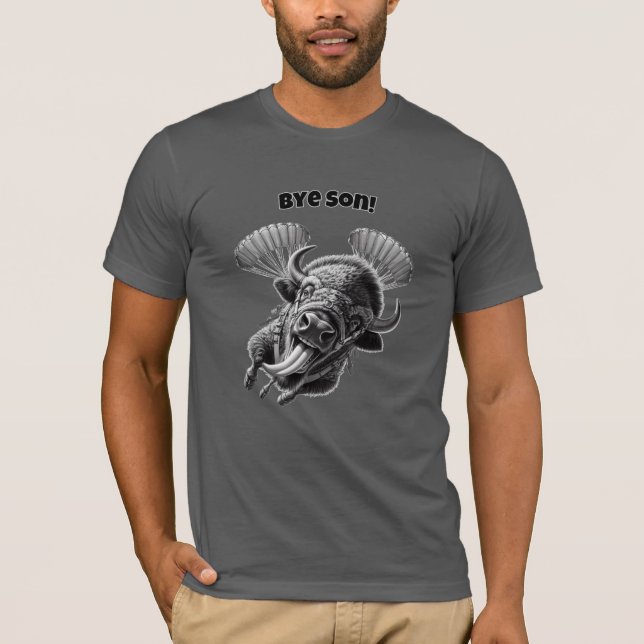 “Bye, Son!” Skydiving Bison Pun – Funny Animal T-Shirt (Vorderseite)