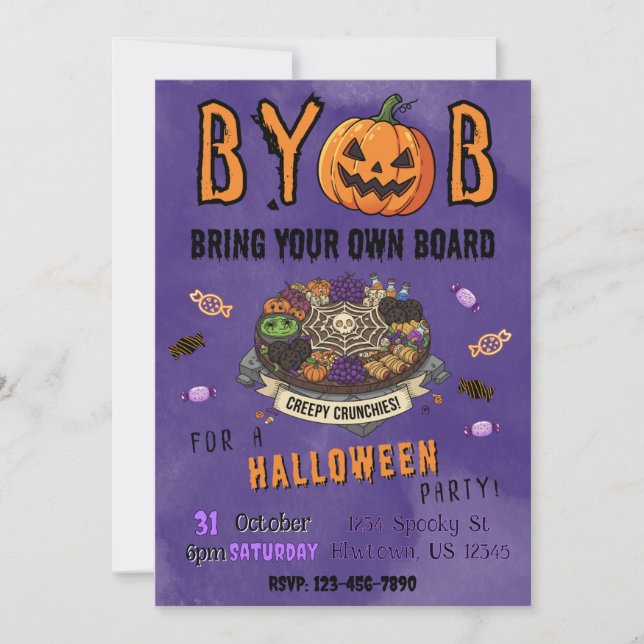 BYOB Charcuterie Board Halloween Party Invite Einladung (Vorderseite)