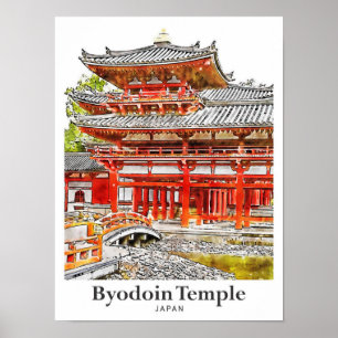 Byodoin Temple Japan Reisen Wasserfarbe Hand gezog Poster
