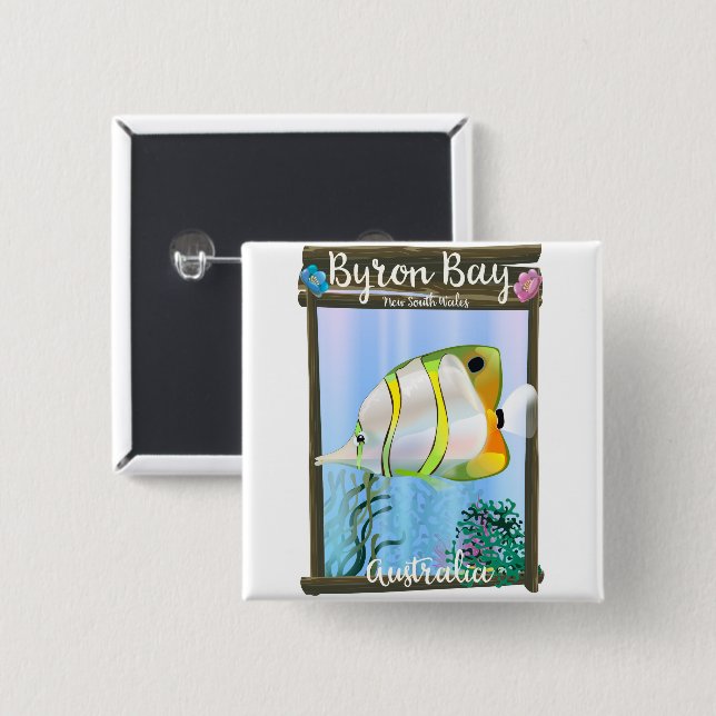 Byron Bay Australia Reiseplakat. Button (Vorne & Hinten)
