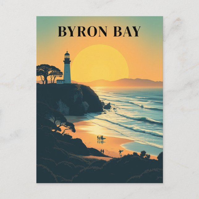 Byron Bay Australia Retro Travel Lighthouse Postkarte (Vorderseite)