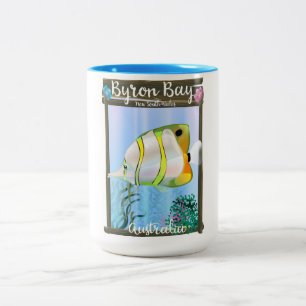 Byron Bay Australien Reiseplakat. Zweifarbige Tasse