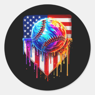 Bysebyll Eiscreme Amerikanische Flagge Drip  Runder Aufkleber