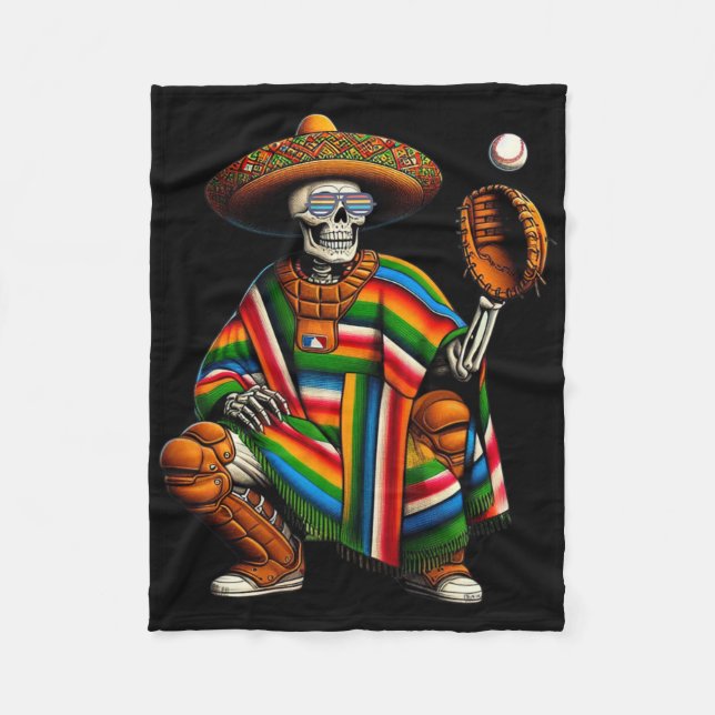 Bysebyll Skeleton Mexican Sombrero Cinco De Mayo B Fleecedecke (Vorderseite)