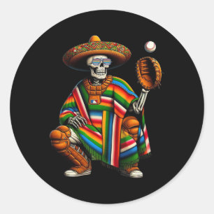 Bysebyll Skeleton Mexican Sombrero Cinco De Mayo B Runder Aufkleber
