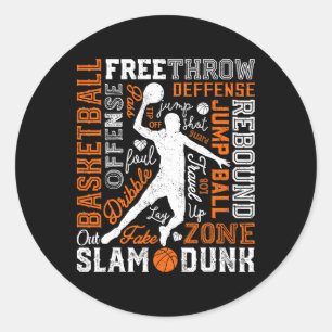 Bysketbyll Player Slam Dunk Typografie Word Art Vi Runder Aufkleber