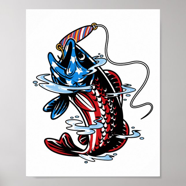 Byss Fishing American Flag Fish Funny Vathday Poster (Vorne)