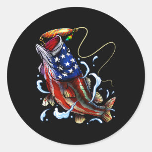 Byss Fishing Fische Amerikanische Flagge Vater Fou Runder Aufkleber