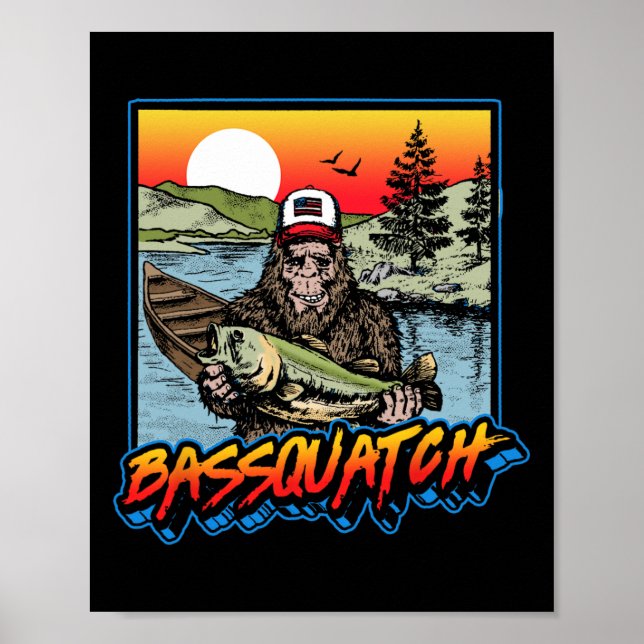 Byssquatch! Funny Byss Fishing Sasquatch Retro 80s Poster (Vorne)