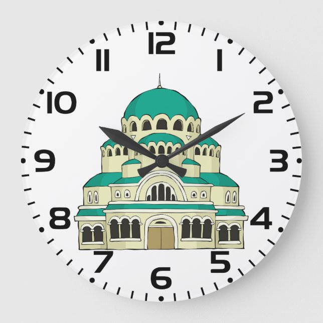 Byzantine Architecture Teal Dome Cathedral Große Wanduhr (Vorderseite)
