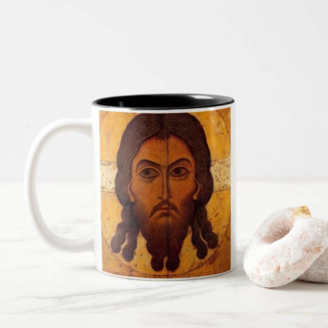 Byzantinisch-orthodoxe Jesus Gebet Kaffeemaschine  Zweifarbige Tasse (Mit Donut)