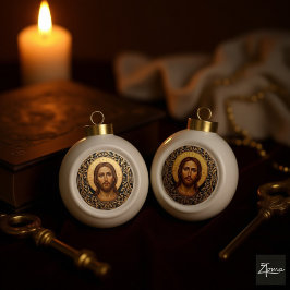 Byzantinische Christus-Ikone - Jesus Keramik Kugel-Ornament