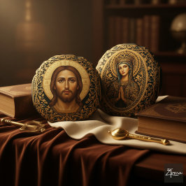 Byzantinische Christus-Ikone - Jesus Rundes Kissen