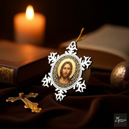 Byzantinische Christus-Ikone - Jesus Schneeflocken Zinn-Ornament