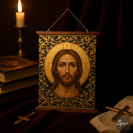 Byzantinische Christus-Ikone - Jesus Wandteppich Mit Holzrahmen