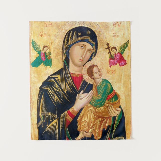Byzantinische Jungfrau Mary and Child Icon Weihnac Wandteppich (Vorderseite)
