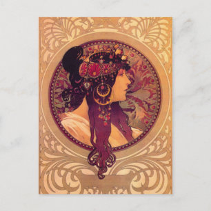 Byzantinische Köpfe: Brünett Alfons Mucha Postkarte