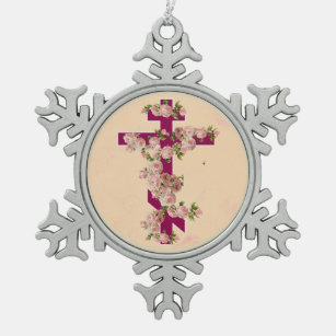 Byzantinische orthodoxe Ostritus-Kreuz-Rosa-Rosen Schneeflocken Zinn-Ornament