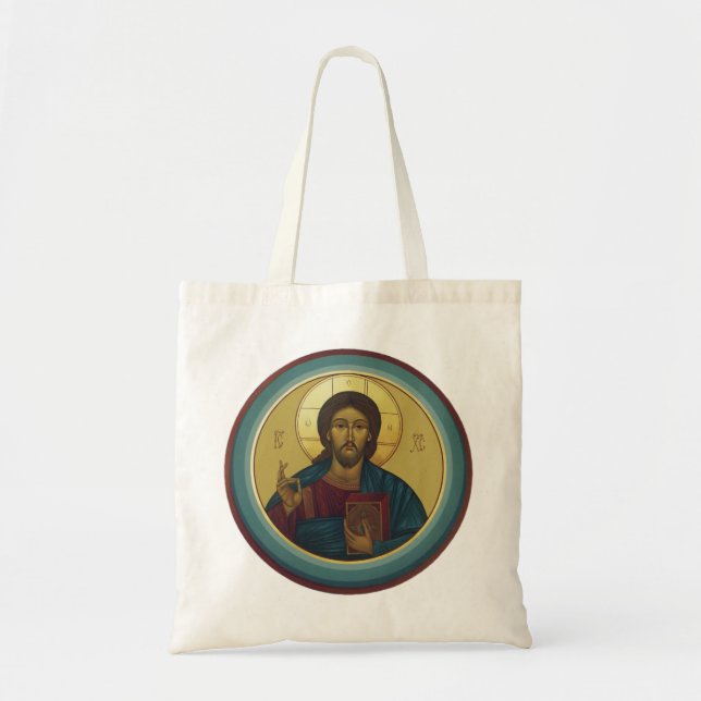 Byzantinischer Christus Pantokrator runde Mosaikku Tragetasche (Vorne)