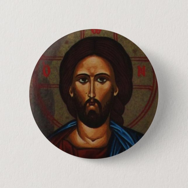 Byzantinischer griechischer orthodoxer Ikone JESUS Button (Vorderseite)