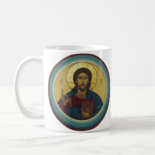 Byzantinisches Christus Pantokrator Rundmosaik Kun Kaffeetasse