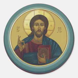 Byzantinisches Christus Pantokrator Rundmosaik Kun Runder Aufkleber