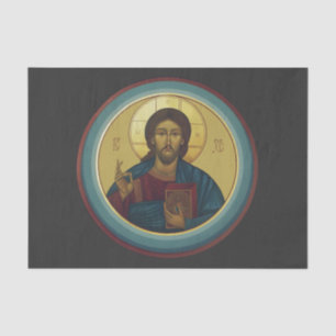 Byzantinisches Christus Pantokrator Rundmosaik Kun Seidenpapier