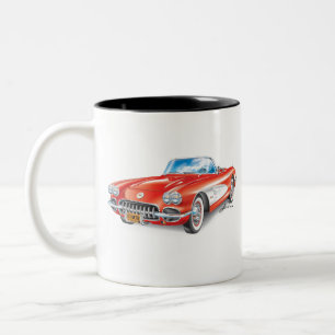 C1 Red Vette Illustration Two-Tone Coffee Mug Zweifarbige Tasse