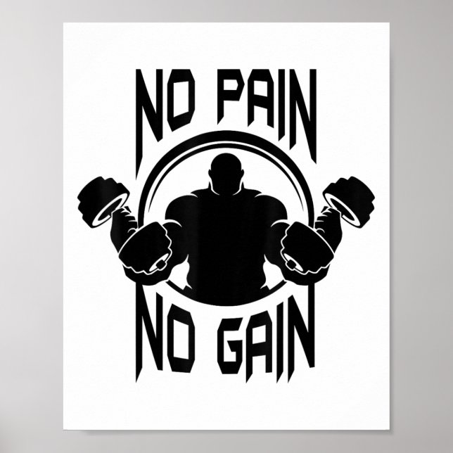C386 No Pain No Gain Gym Workout Fitness Motivatio Poster (Vorne)
