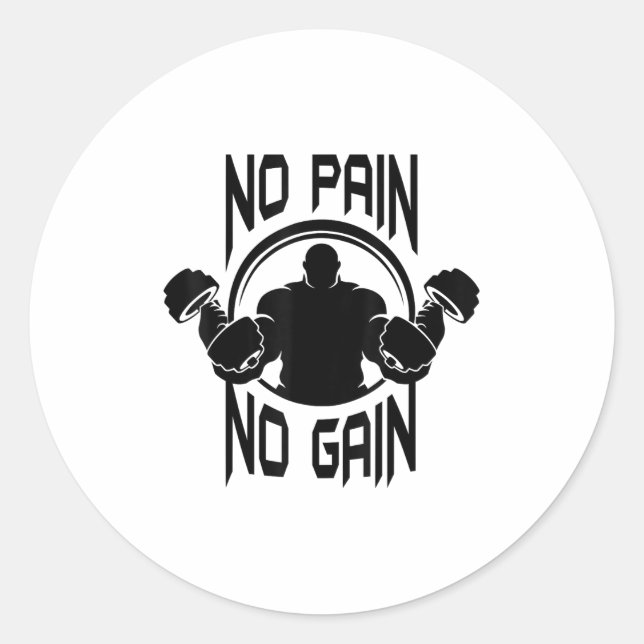 C386 No Pain No Gain Gym Workout Fitness Motivatio Runder Aufkleber (Vorderseite)