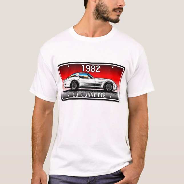 C3 Korvette Kfz-Kennzeichen-Kunst-Roter T-Shirt (Vorderseite)