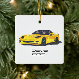 C6 Corvette Sportwagen Gelbe Handzeichnung Skizze Keramikornament