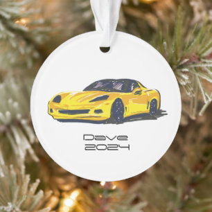 C6 Corvette Sportwagen Gelbe Handzeichnung Skizze Ornament
