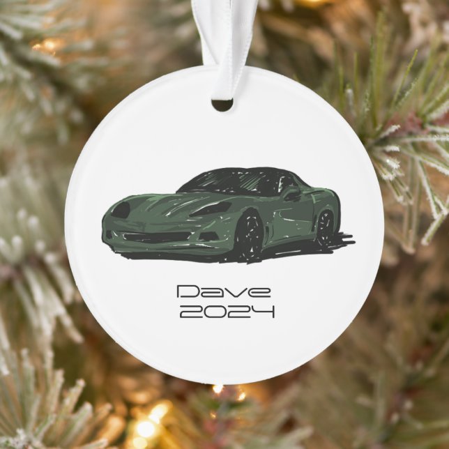 C6 Corvette Sportwagen Green Hand Zeichnung Skizze Ornament (Baum)