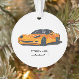 C6 Corvette Sportwagen Orange Handgezeichnete Skiz Ornament