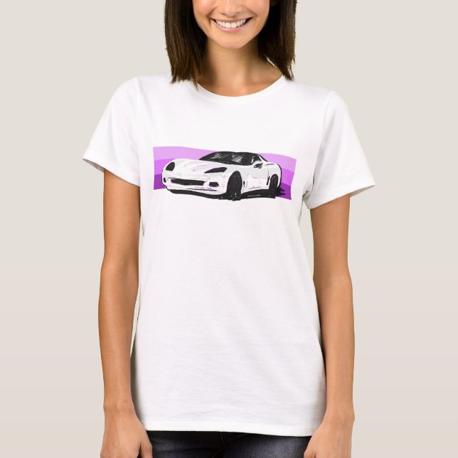 C6 Weißer Korvette Sportscar mit rosa Streifen T-Shirt (Vorderseite)