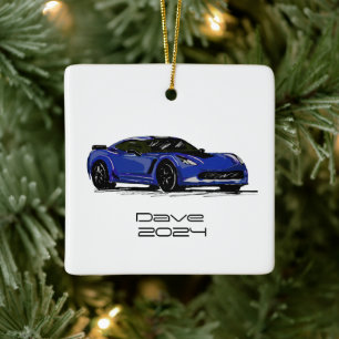 C7 Corvette Sports Car Blue Hand Zeichnung Sketch Keramikornament