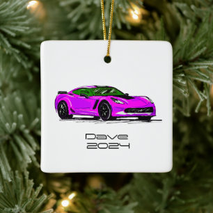 C7 Corvette Sports Car Pink Handgezeichnete Skizze Keramikornament