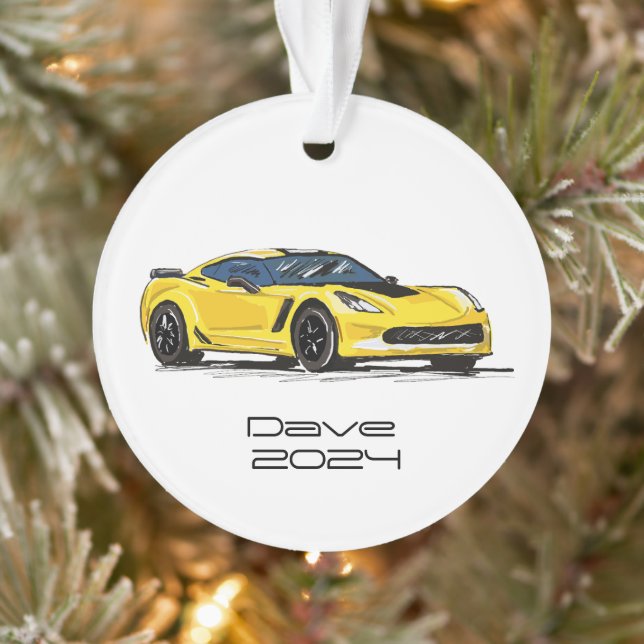 C7 Corvette Sportwagen Gelbe Handzeichnung Skizze Ornament (Baum)