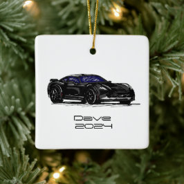 C7 Corvette Sportwagen schwarze Hand Zeichnung Ski Keramikornament