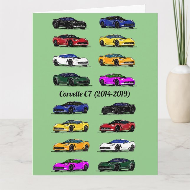 C7 Corvette Verschiedene farbige Sportwagen Grün Karte (Vorderseite)